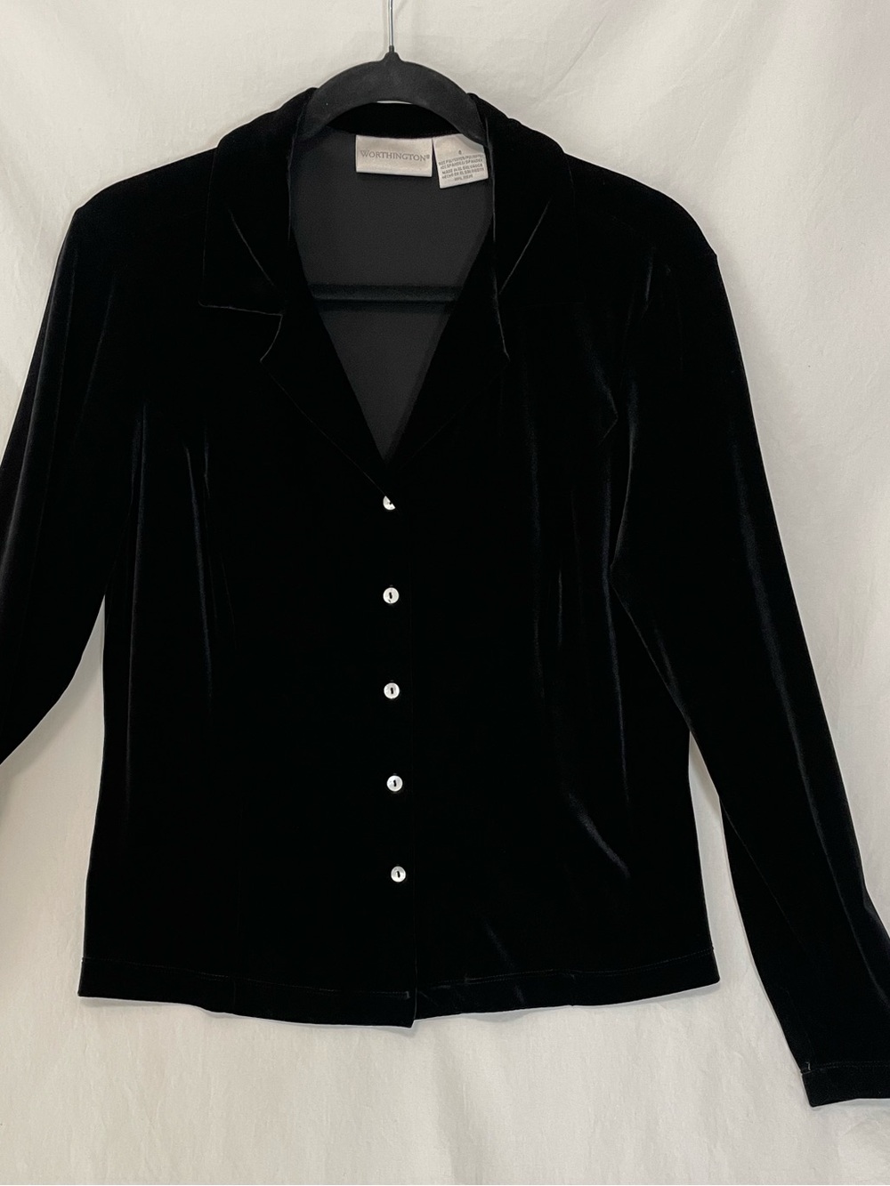 Worthington 90’s/Y2K Vintage Black Velvet Button-Down Shirt, Sz 8, Mint cond